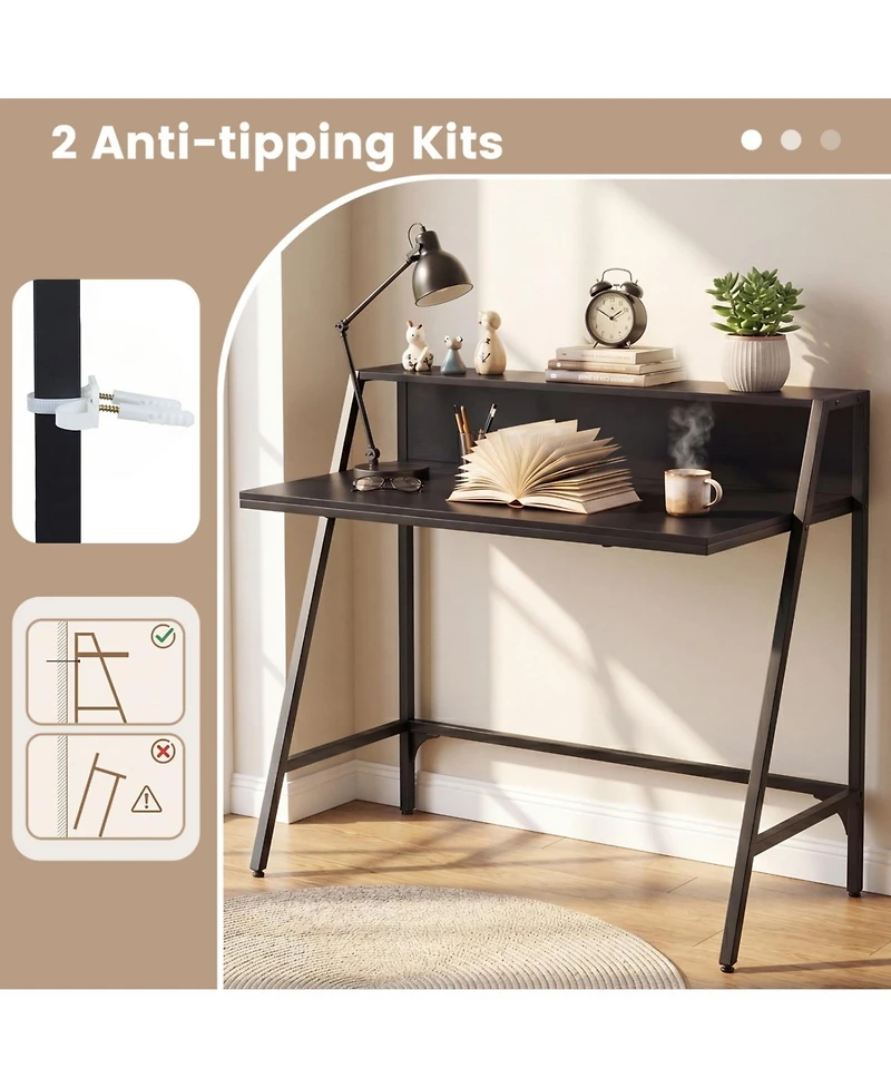 Slickblue Modern Writing Desk with Raised Monitor Shelf and Metal Base