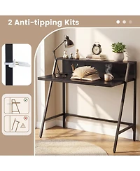 Slickblue Modern Writing Desk with Raised Monitor Shelf and Metal Base