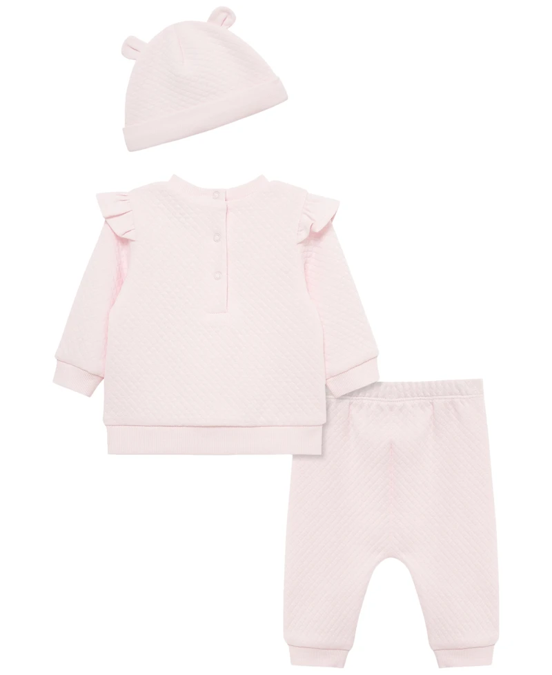 Little Me Baby Girls' Dainty Bears Quilt Long-Sleeve Top, Pants and Hat, 3-Piece Set