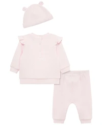 Little Me Baby Girls' Dainty Bears Quilt Long-Sleeve Top, Pants and Hat, 3-Piece Set