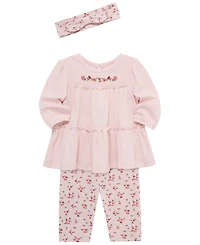 Little Me Baby Girls' Ditsy Tunic Long-Sleeve Top, Leggings and Headband, 3-Piece Set