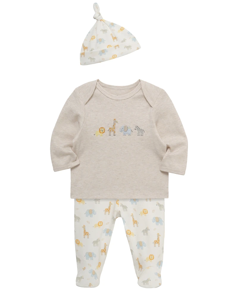 Little Me Baby Boys' Jungle Pals Long-Sleeve Top, Footed Pants and Hat, 3-Piece Set