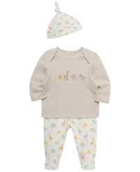 Little Me Baby Boys' Jungle Pals Long-Sleeve Top, Footed Pants and Hat, 3-Piece Set