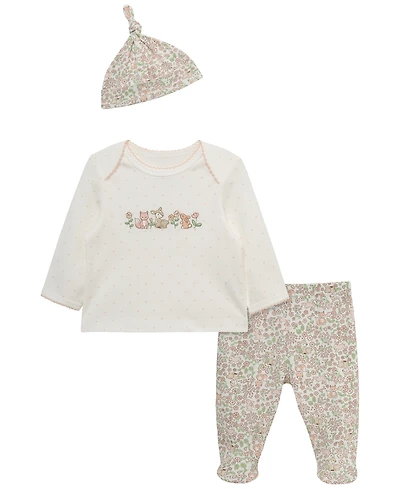 Little Me Baby Girls' Woodland Lap-Shoulder Top, Pants and Hat, 3-Piece Set