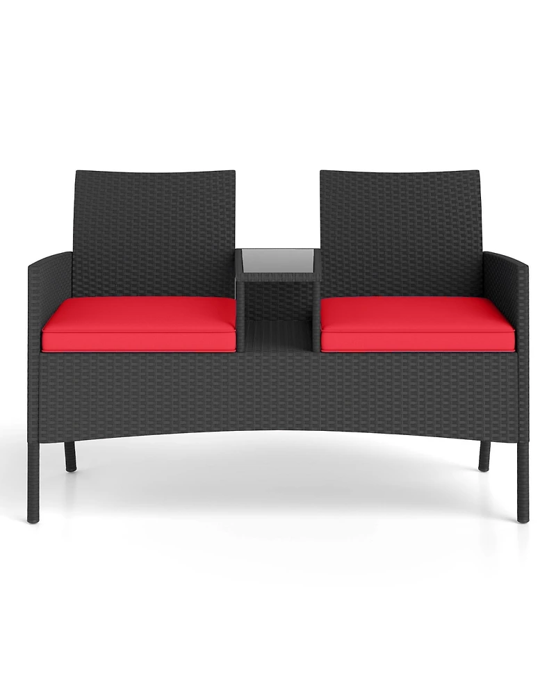 Slickblue Patio Loveseat with Built In Table Outdoor Bench for Backyard Porch