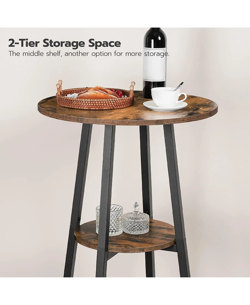 Slickblue 2-Tier Round Bar Table with Storage Shelf for Compact Living Spaces