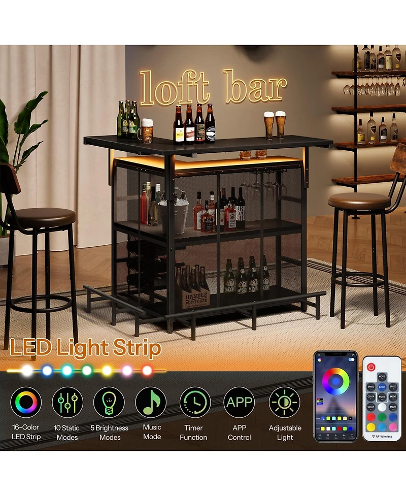 Slickblue Corner Mini Bar Table L-Shaped with Led Lighting and Smart App Control