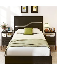 Slickblue Modern Nightstand with Charging Ports and 2 Fabric Drawers