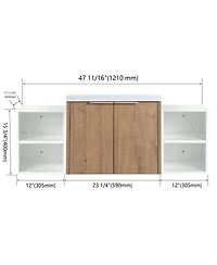 Sillysis 47.6 Inch Wall Mounted Bathroom Vanity with Resin Sink, Plywood Cabinet, Open Storage Shelves for Modern Bathrooms