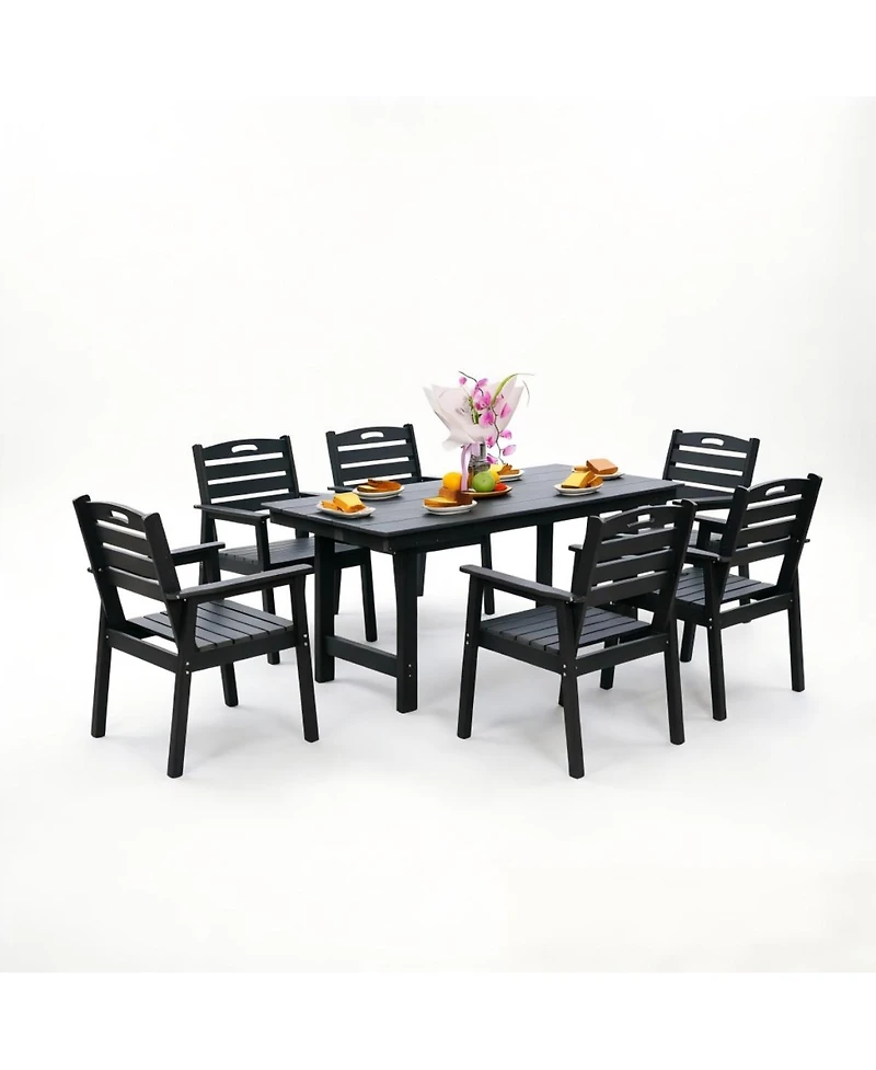 Asagikoiai 7-Piece All-Weather Hdpe Outdoor Dining Set with Table and Umbrella Hole