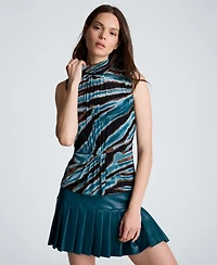 Kenneth Cole Women's Front-Pleated Mock Neck Sleeveless Top