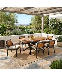 Asagikoiai 7-Piece Modern Acacia Wood Dining Set with Iron Frame and Cushions