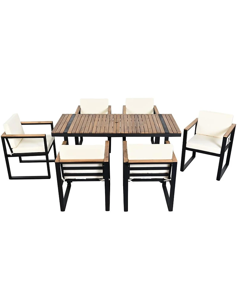 Asagikoiai 7-Piece Outdoor Patio Dining Set, Steel and Acacia Wood Table Chairs