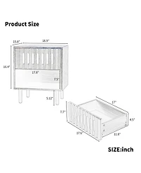 Clihome 2 Set Nightstands with Grille Striped Doors, Bedside Table with Slatted Drawer Decor, Metal Legs
