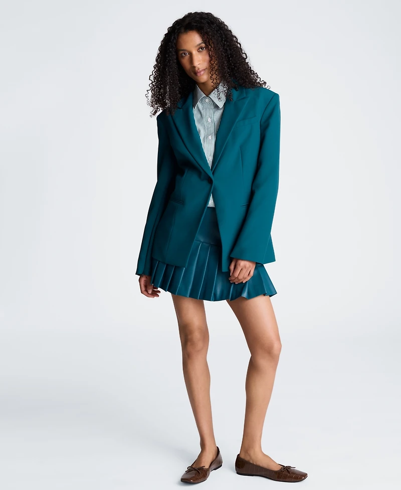 Kenneth Cole Women's Slim Sleeve Zippers One-Button Blazer
