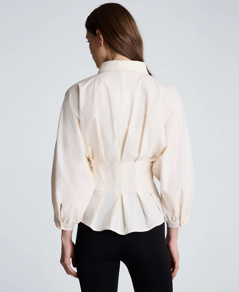 Kenneth Cole Women's Pleated Button-Front Peplum Shirt