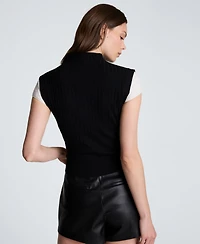 Kenneth Cole Women's Two-Tone Layered Ribbed Mock-Neck Sweater