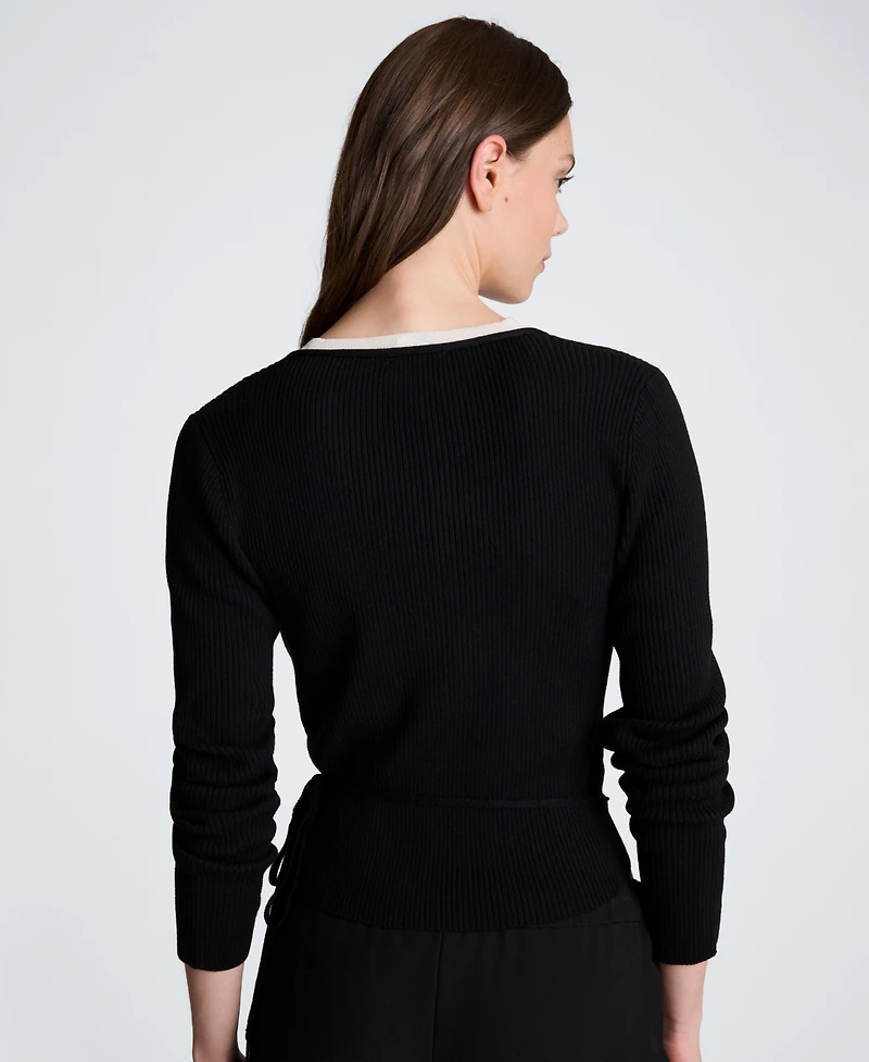 Kenneth Cole Women's Ribbed Twofer Wrap Sweater
