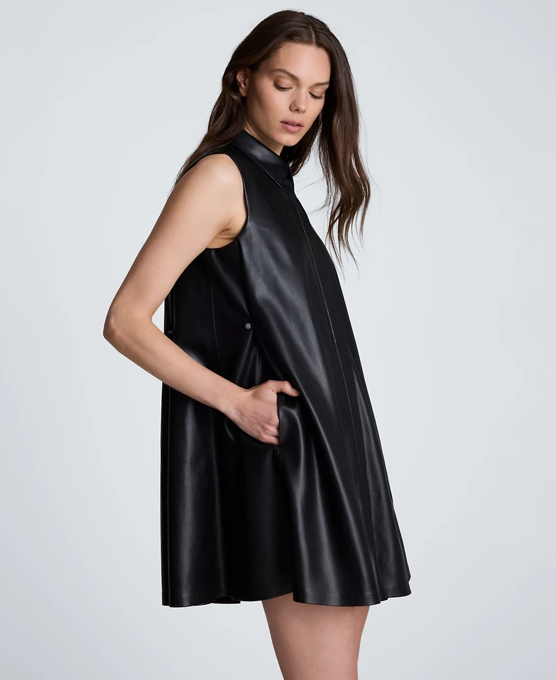 Kenneth Cole Women's Sleeveless Banded Collar Swing Mini Shirt Dress