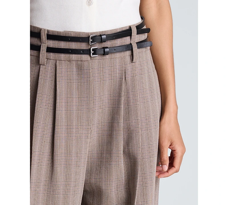 Kenneth Cole Women's High-Rise Double-Belt Pleated Wide-Leg Pants
