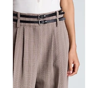 Kenneth Cole Women's High-Rise Double-Belt Pleated Wide-Leg Pants
