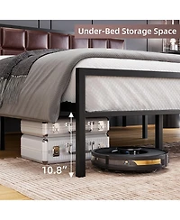 homfan Modern Faux Leather Upholstered Platform Bed, Metal Steel Slats Construction, Underbed Storage Space, Optional Box Spring, Easy Assembly