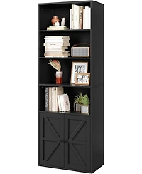 homfan Set of 2 Industrial Bookcase with Doors 71.4" Tall Bookshelf with Storage Shelves for Living Room, Bedroom or Office
