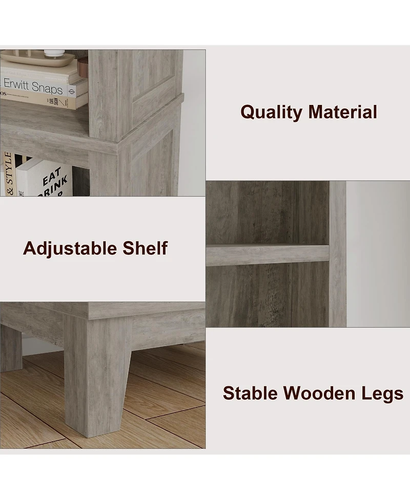 homfan 71" Farmhouse Bookshelf 5-Tier Tall Bookcase with Adjustable Shelves and Wooden Legs for Living Room
