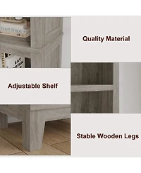 homfan 71" Farmhouse Bookshelf 5-Tier Tall Bookcase with Adjustable Shelves and Wooden Legs for Living Room