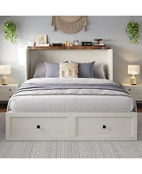 homfan Farmhouse Murphy Bed, Full Size Wood Murphy Bed Cabinet with Charging Station and 900 Lb Capacity for Living Room or Office