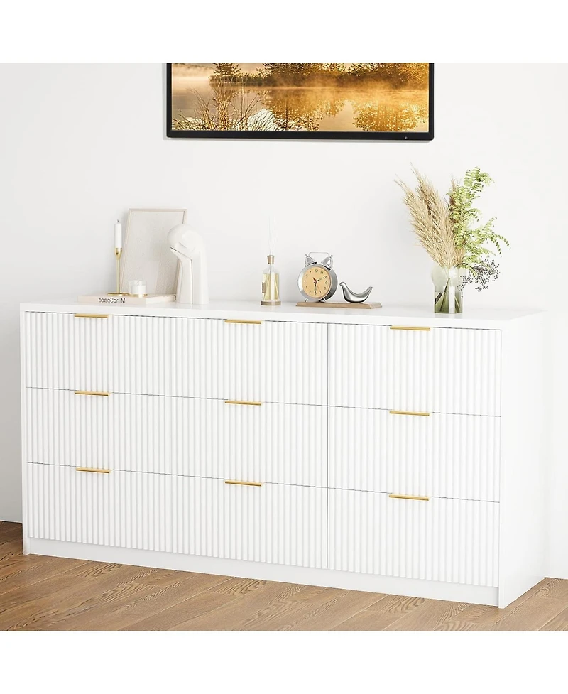 homfan 55" 9-Drawer Storage Cabinet Fluted Organizer Chest for Bedroom or Living Room