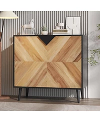 homfan Sideboard Buffet Cabinet with Herringbone Pattern, Walnut Wood Grain, Freestanding Storage for Dining Room