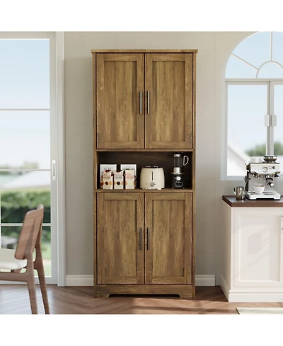 homfan 70 Inch Tall Pantry Cabinet with 4 Doors and Adjustable Shelves, Kitchen Storage Cupboard for Dining Room, Bath, Laundry