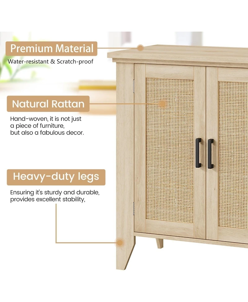 homfan 2 Piece 30" Wood Color Rattan Sideboard