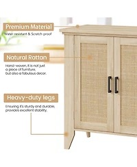 homfan 2 Piece 30" Wood Color Rattan Sideboard