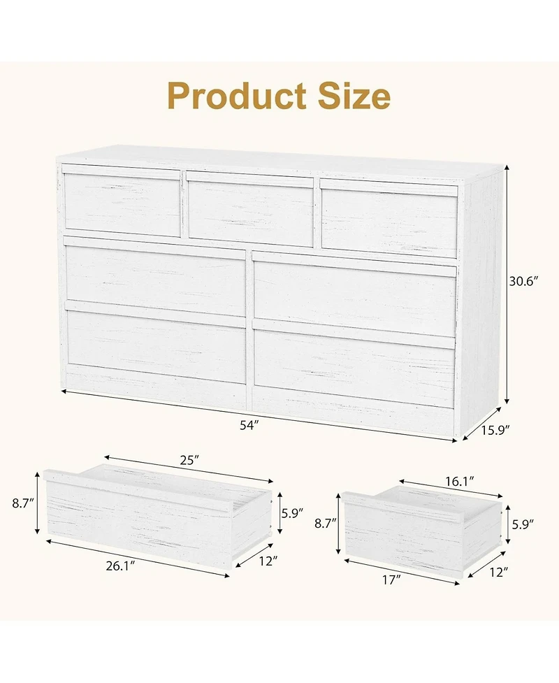 homfan 7-Drawer Wooden Storage Cabinet Wide Chest of Drawers with Large Storage for Bedroom, Farmhouse Organizer