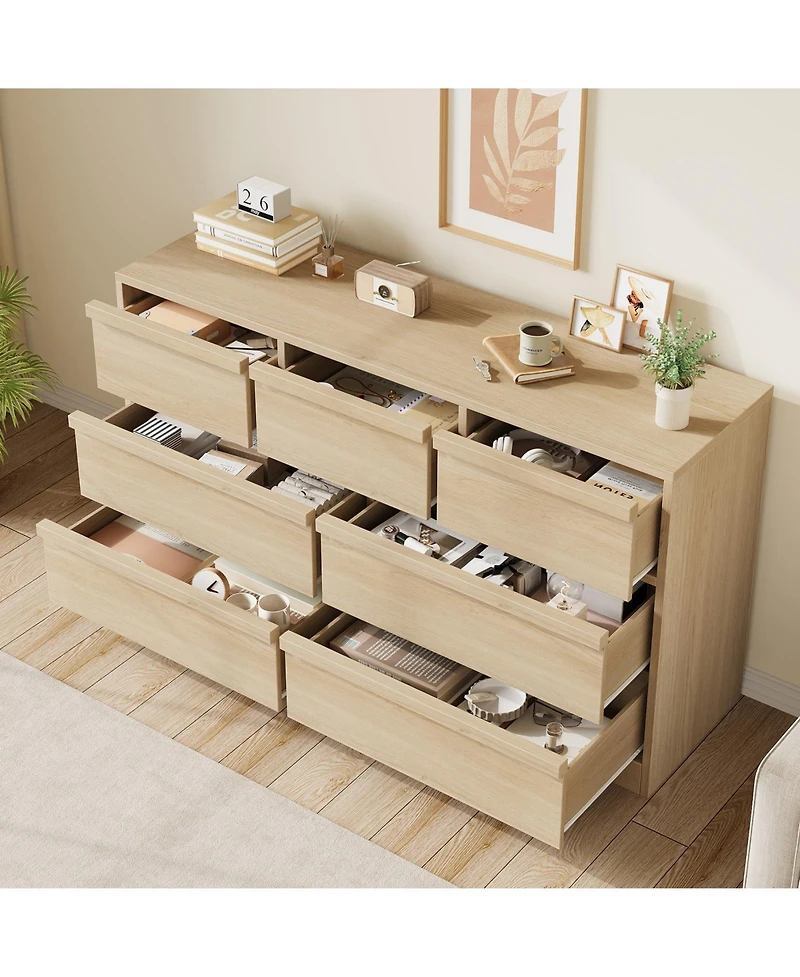 homfan 7 Drawer Dresser for Bedroom, Modern Wooden Chest, Spacious Organizer Living Room, Nursery, Entryway, Hallway, Closet, Bedroom