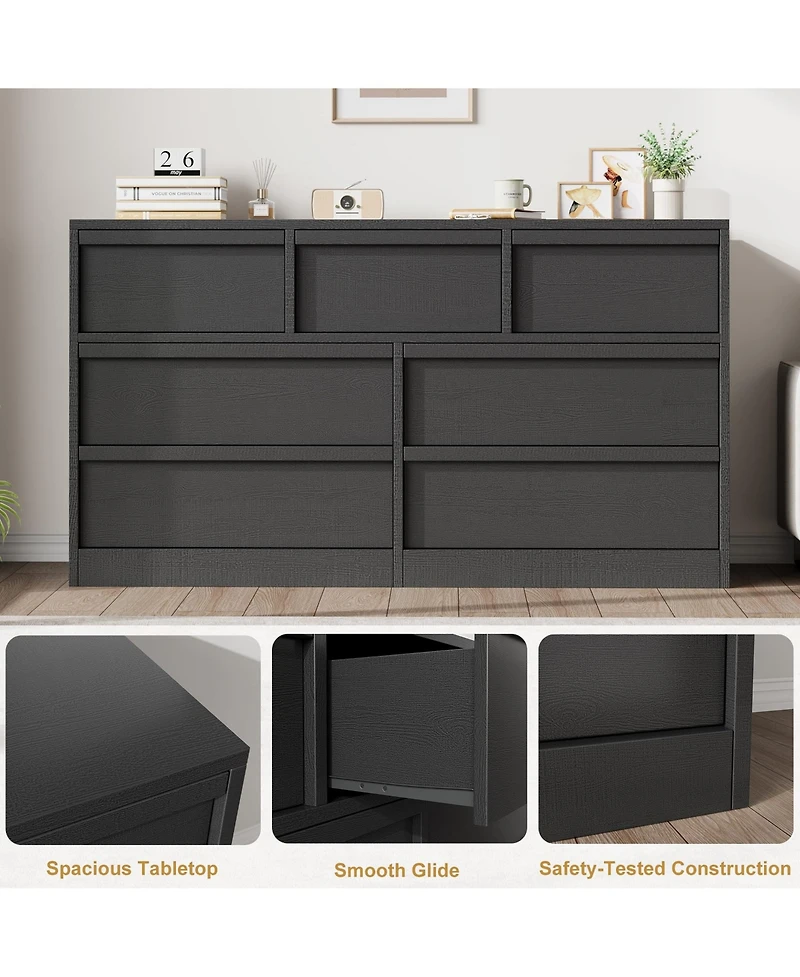 homfan 7 Drawer Dresser for Bedroom, Modern Wooden Chest, Spacious Organizer Living Room, Nursery, Entryway, Hallway, Closet, Bedroom