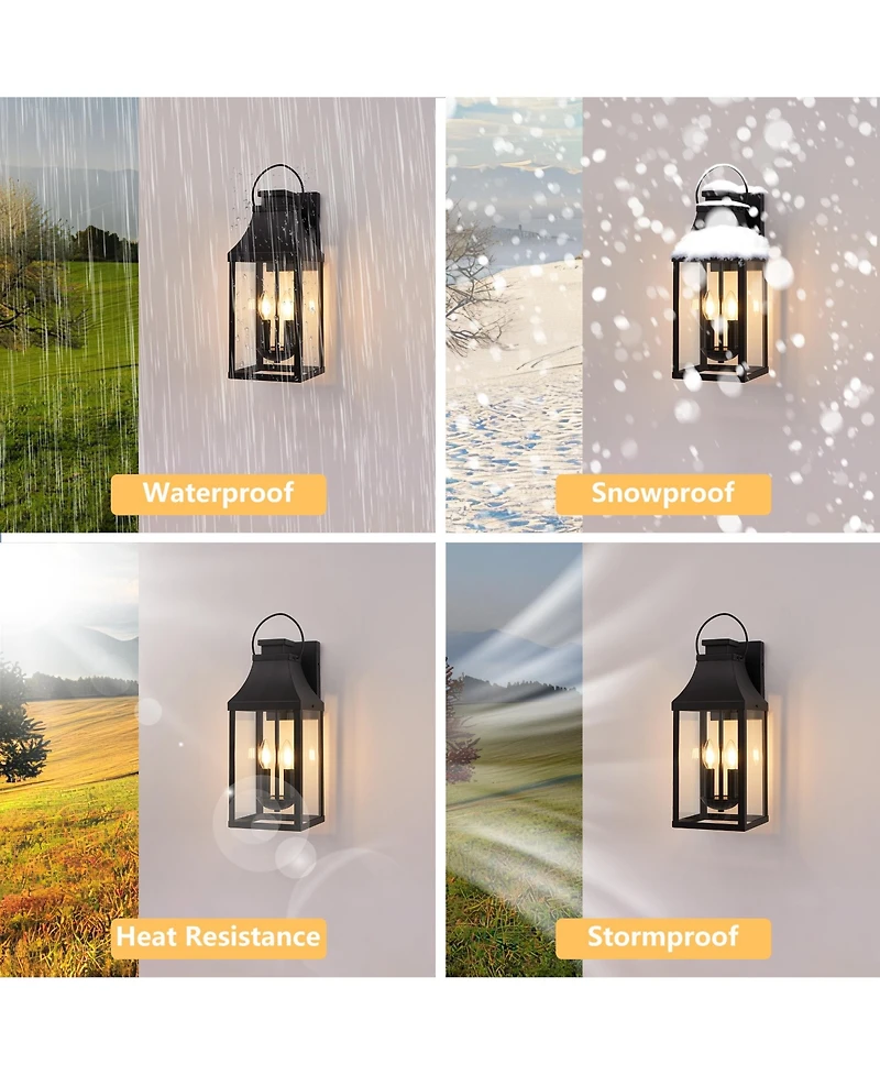 Midola 20" Outdoor Wall Light, Porch Light Outdoor Wall Sconce Lantern, 2-Light Modern Exterior Lighting Fixture Wall Mount for House Garage