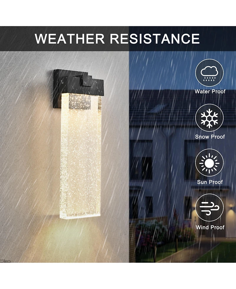 Midola 18" H 1-Pack 12W Modern Outdoor Wall Light Fixture, Weatherproof Led Wall Sconce with Bubble Crystal, Up and Down Lighting for Porch