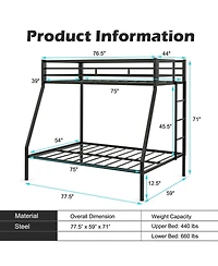 Slickblue Twin Over Full Bunk Bed Frame with Safety Rail and Ladder Design