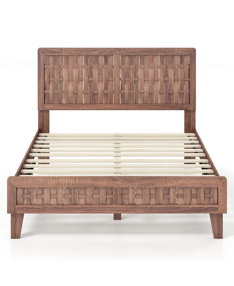 Slickblue Platform Bed Frame Mid Century Style with Woven Accent Headboard