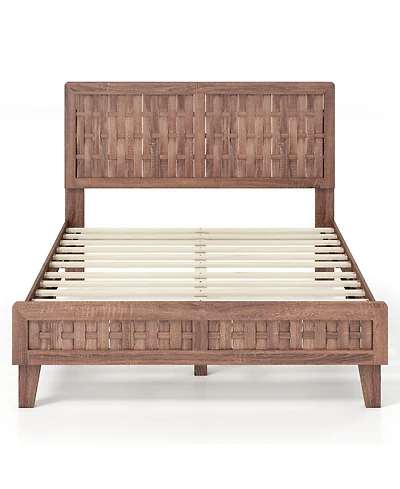 Slickblue Platform Bed Frame Mid Century Style with Woven Accent Headboard