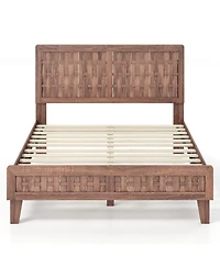 Slickblue Platform Bed Frame Mid Century Style with Woven Accent Headboard