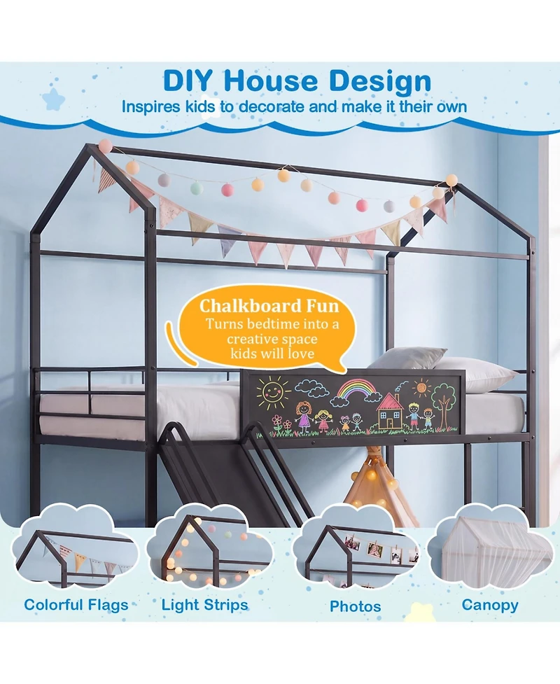 Slickblue Kids Loft Bed Twin with Ladder and Slide Playful Bedroom