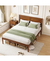 Slickblue Wooden Farmhouse Bed Frame with Platform and Headboard