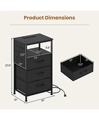 Slickblue Modern Nightstand with 3 Fabric Drawers and Charging Ports