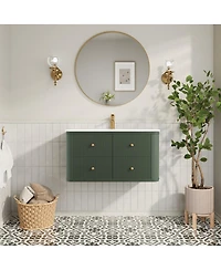 Sillysis 30" Wall-Mounted Bathroom Vanity with Acrylic Sink, Soft Close Drawers, Striped Cabinet, Two Handle Options