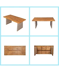 Asagikoiai 7-Piece Outdoor Patio Dining Set with 70" Acacia Wood Table and 6 Wicker Chairs