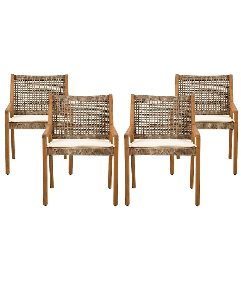 Asagikoiai 5-Piece Acacia Wood Outdoor Dining Set with Rope Back Chairs and Cushions